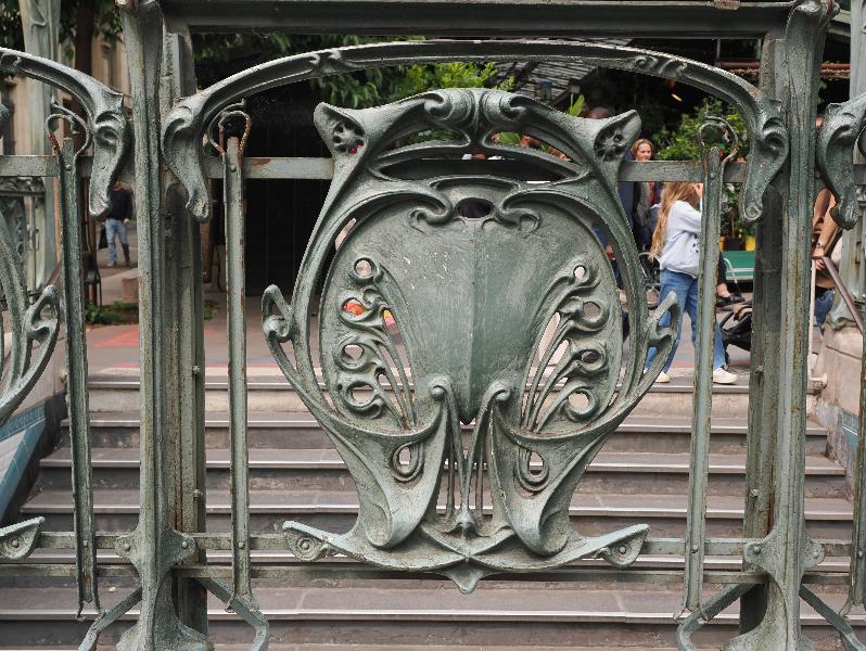Paris, France: Metro station Cite: metalwork (art nouveau, 1913, Hector Guimard)