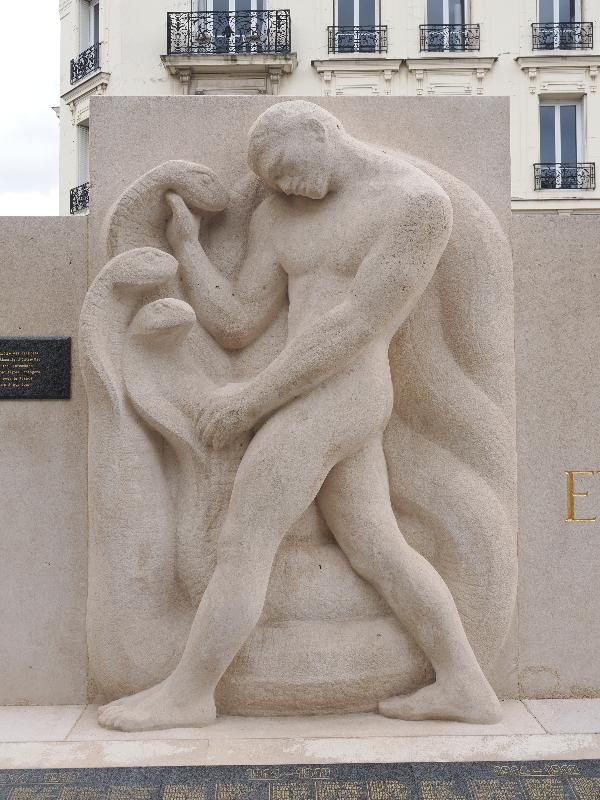 Issy-les-Moulineaux, France: Square de la Marie: war memorial (Monument aux Morts de la Ville, 1959, sculptor Jean Joachim)