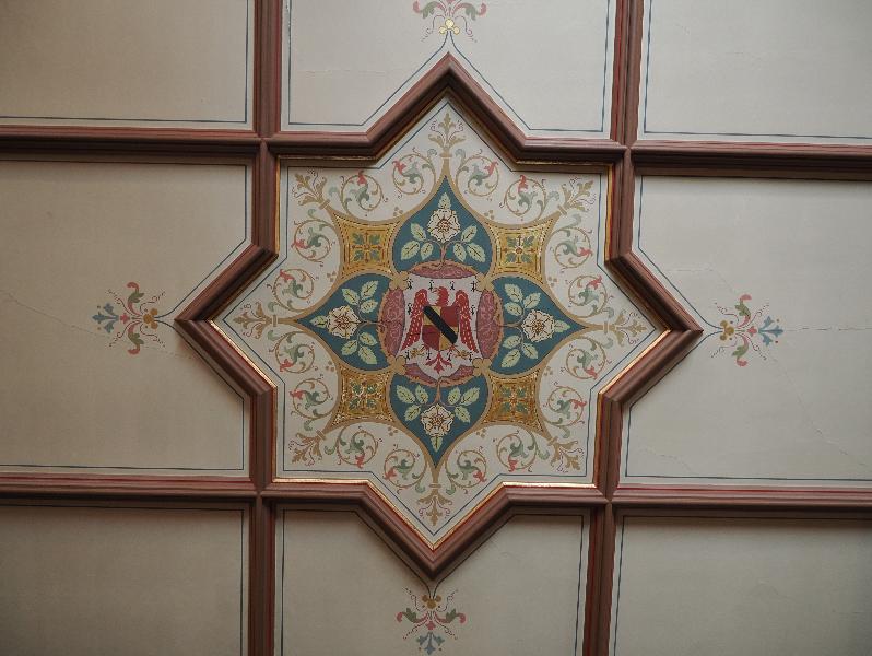 Oxburgh Estate, England: Oxburgh Hall, West Drawing Room: ceiling decoration (1860s)