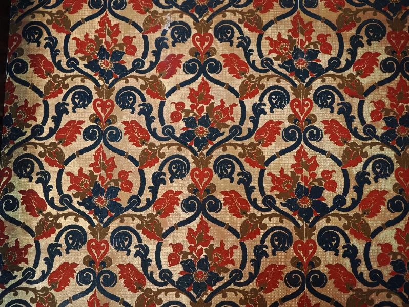 Oxburgh Estate, England: Oxburgh Hall, Library: wallpaper (1832, Thomas Willement)
