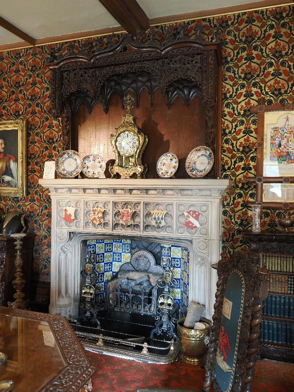 Oxburgh Estate, England: Oxburgh Hall, Library: fireplace (1832, incorporating earlier elements, John Buckler)