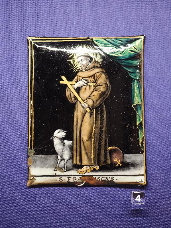 Oxburgh Estate, England: Oxburgh Hall, Dining Room: St Francis (1600s, Limoges workshop of Jacques Laudin)