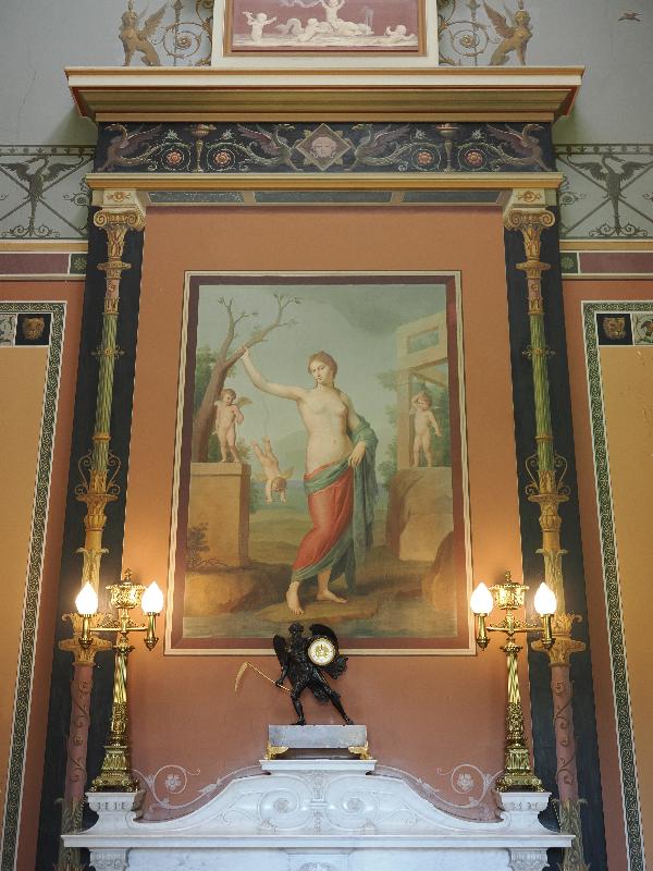 Ickworth, England: Ickworth House, The Pompeian Room: decoration above fireplace