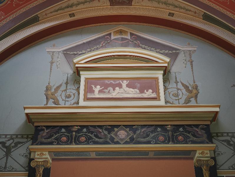 Ickworth, England: Ickworth House, The Pompeian Room: decoration above fireplace