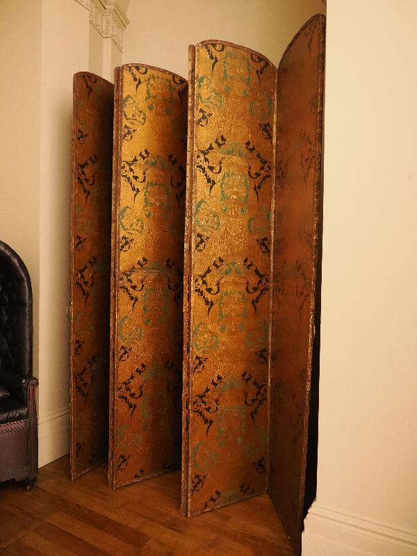 Ickworth, England: Ickworth House, East Corridor: leather embossed screen