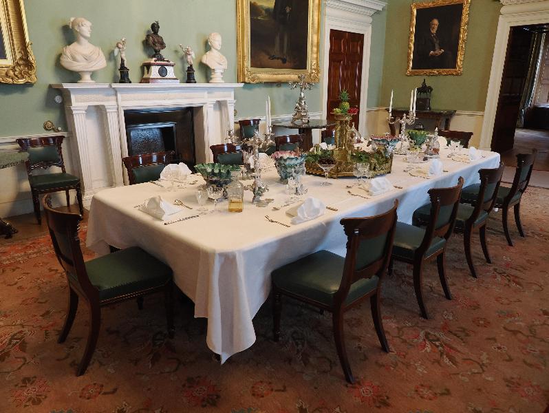 Ickworth, England: Ickworth House, Dining Room: dining table and fireplace