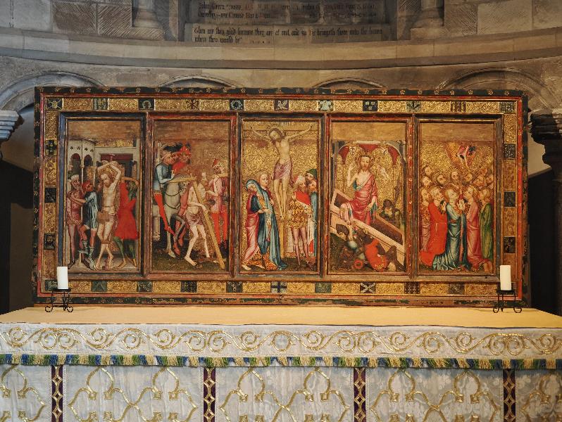 Norwich, England: Norwich Cathedral: St Luke's Chapel, reredos, Crucifixion