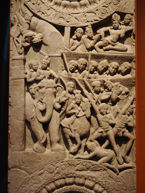London, England: British Museum: possibly Prince Siddhartha Gautama's Great Departure (AD 100-200, Amaravati stupa, Andhra Pradesh, India)