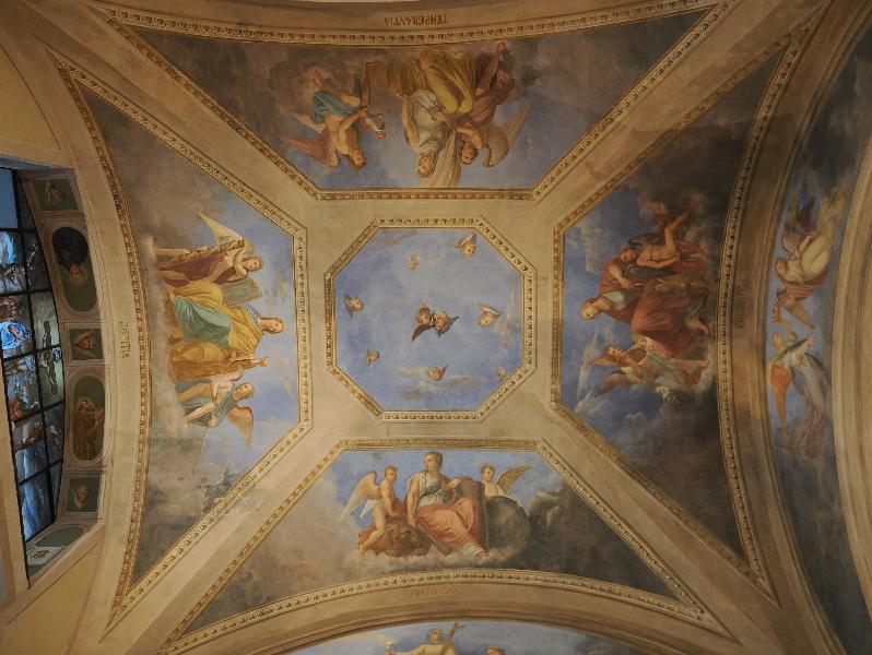 Santa Caterina del Sasso, Italy: chapel: vaulted ceiling (Justice, Fortitude, Prudence and Temperance)