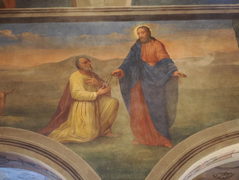 Santa Caterina del Sasso, Italy: chapel: Christ handing the key to Peter, wall painting