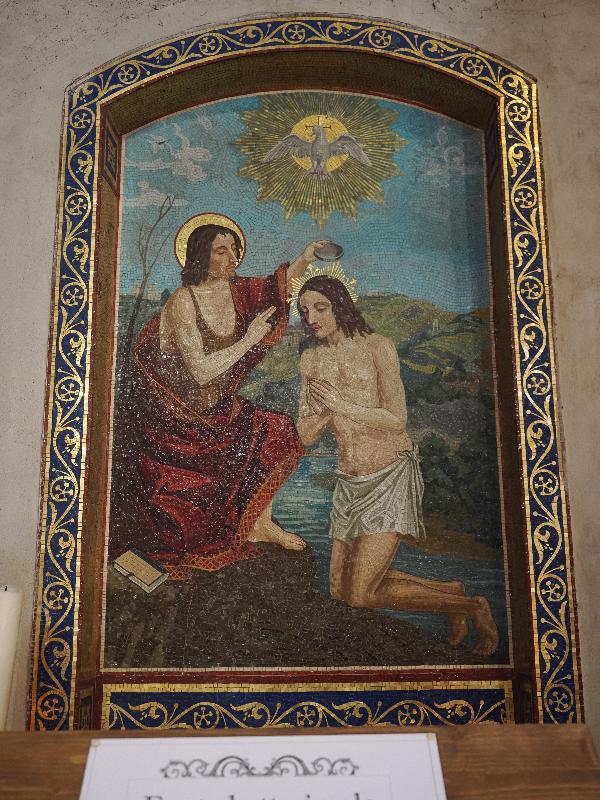 Bellagio, Italy: Basilica di San Giacomo: Baptism of Christ (early 1900s, Castemari of Venice, after painting by Ambrogio Bergognone)