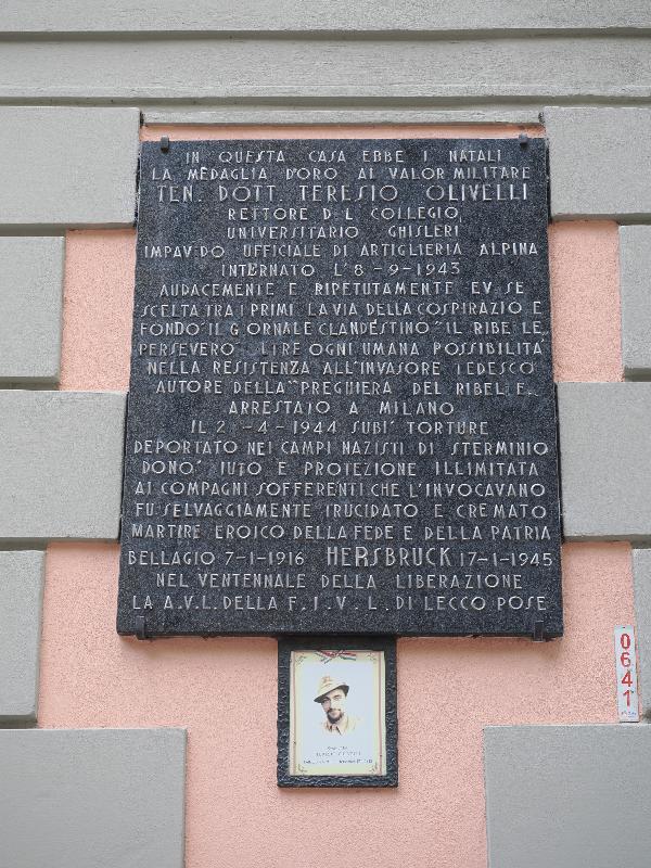 Bellagio, Italy: Piazza della Chiesa: tablet in memory of Teresio Olivelli