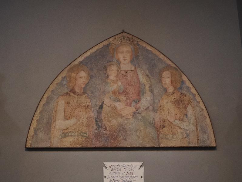 Bellano, Italy: Chiesa Prepositurale dei Santi Nazaro e Celso: Madonna and Child, and Saints Nazarius and Celsus (1494, originally located in lunette above central door, placed here in 1960)
