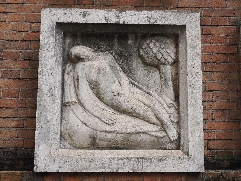Milan, Italy: Teatro romano: bas relief, Virgo