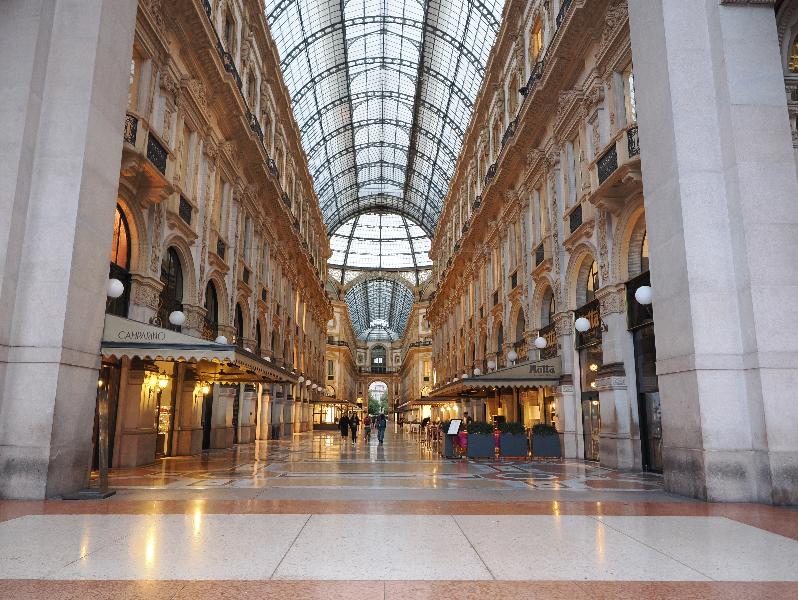 Milan, Italy: Galleria Vittorio Emanuele II: view from south entrance, early morning