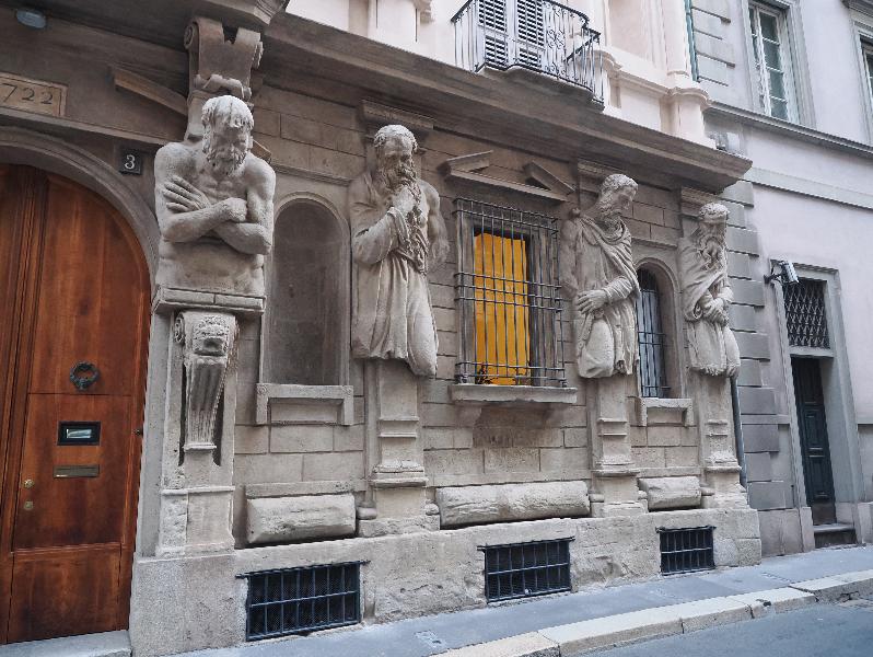 Milan, Italy: Casa degli Omenoni: telamon (ca. 1565, Antonio Abondio)