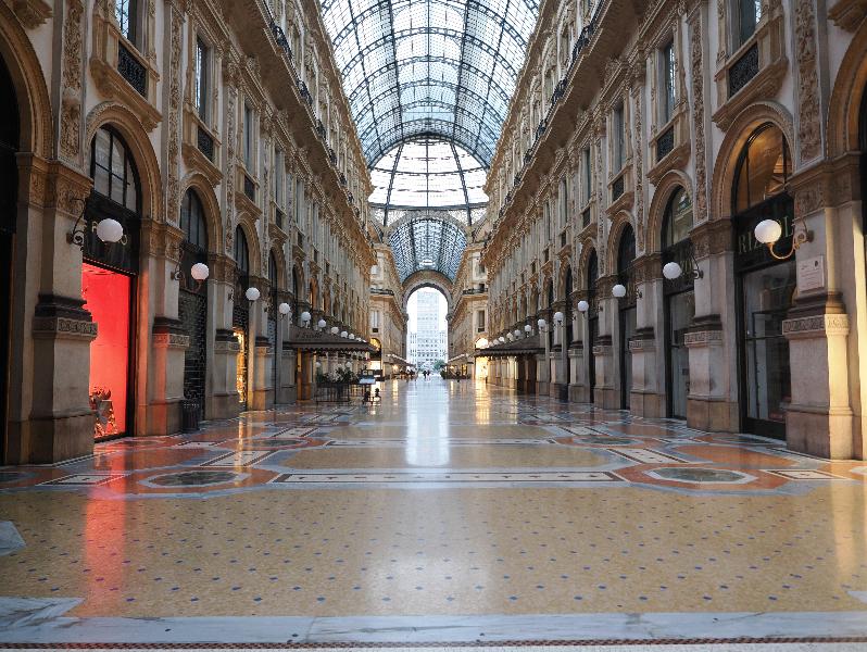 Milan, Italy: Galleria Vittorio Emanuele II: view from north entrance, early morning