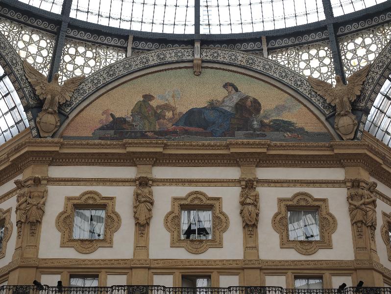 Milan, Italy: Galleria Vittorio Emanuele II: center, corner decoration, Asia lunette mosaic