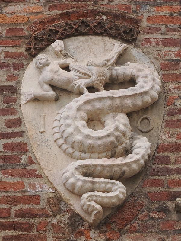 Milan, Italy: Palazzo dell'Arcivescovado: Visconti of Milan coat of arms, biscione (14th century)