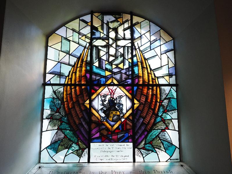 London, England: St Botolph-without-Bishopsgate: St Mary Axe and Bishopsgate Bomb memorial (1997, Nicola Kantorowicz)