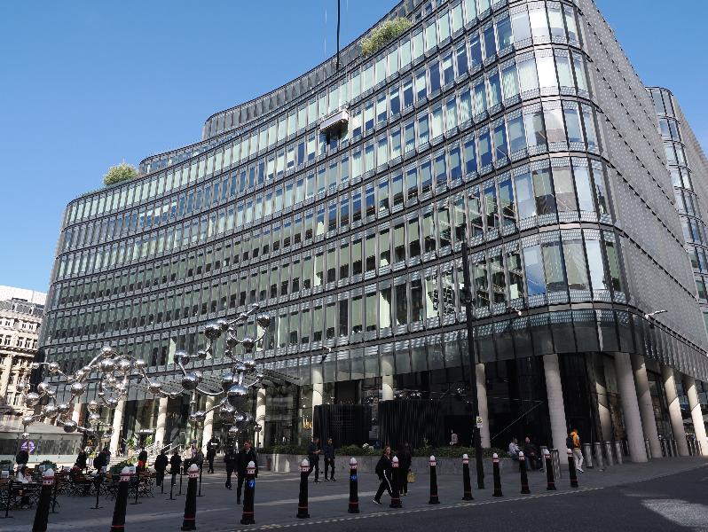 London, England: 100 Liverpool Street: view (1980s, comprehensively refurbished 2010s by Hopkins Architects)