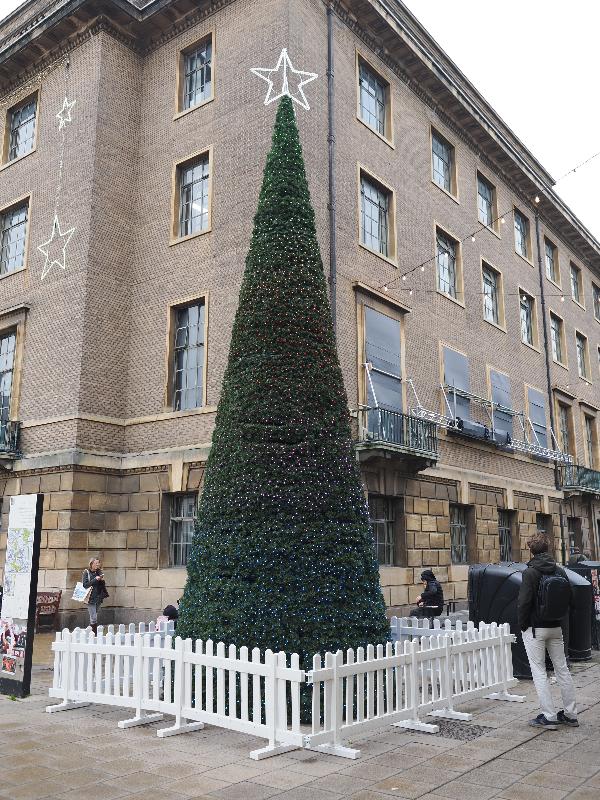 Cambridge, England: Market Square: Christmas tree