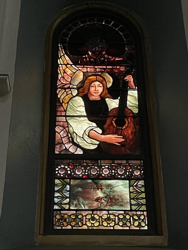 Wilcox Memorial Window:  Cross and Angels
