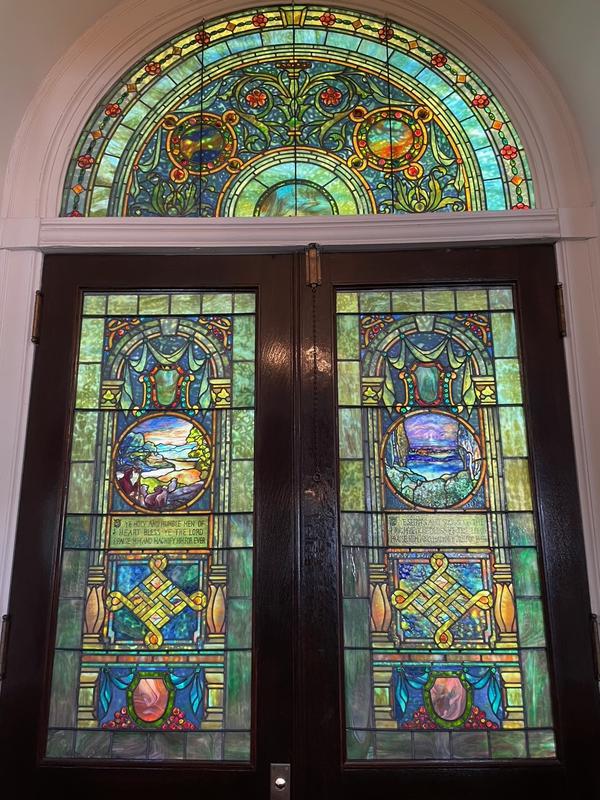 ornamental window in and above door