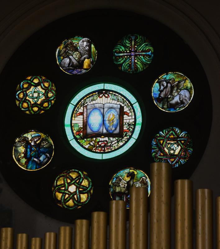 Willard Memorial Window:  ornamental rose window