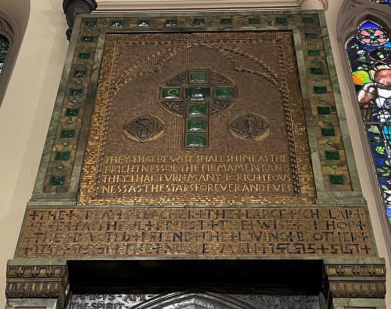 Brooks Memorial Tablet:  mosaic tablet with glass insets