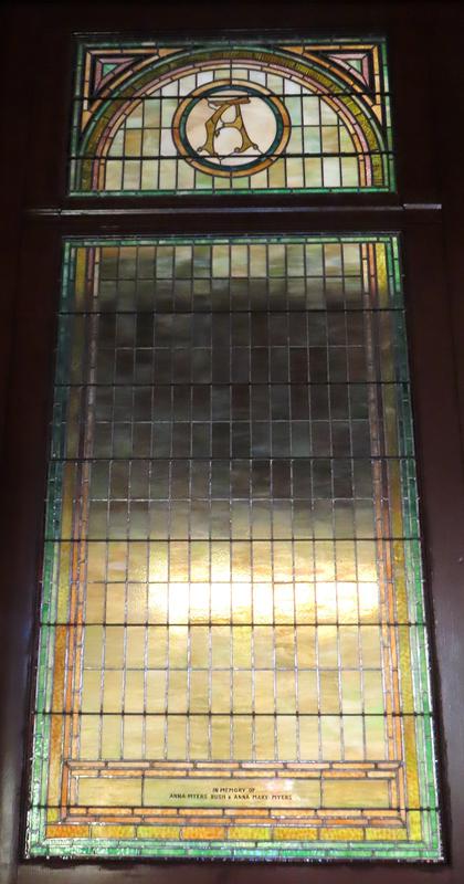 Bush and Myers Memorial Window:  ornamental window in sliding door