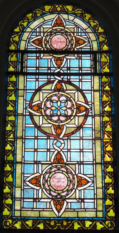 Suydam Memorial Window:  similar to Cortelyou window in color but more geometrical