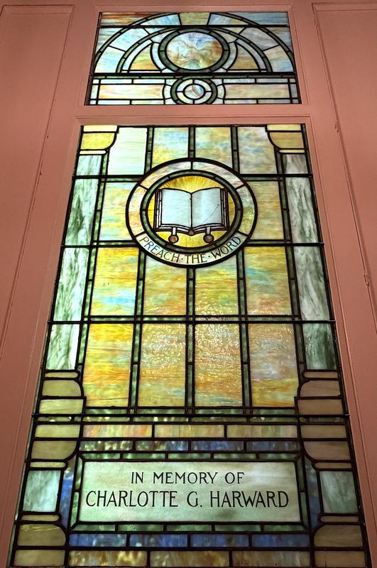 Harward Memorial Window:  circular medallion with bible