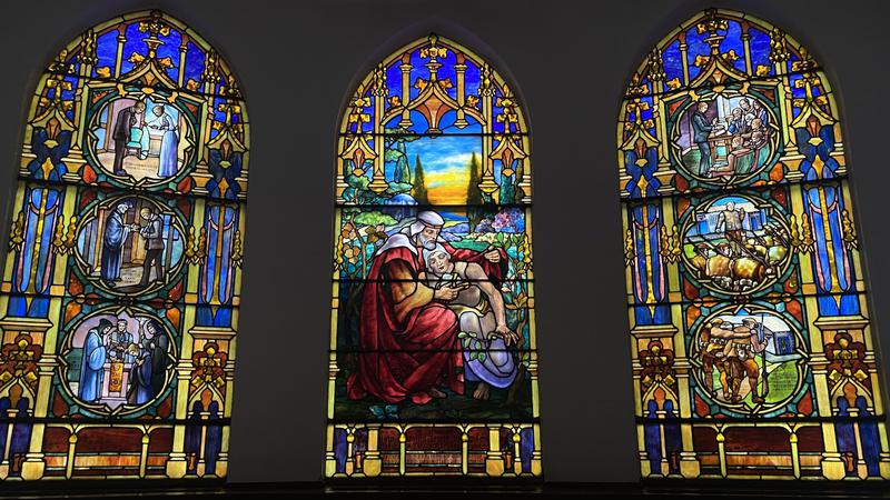 Levere Memorial Window:  Good Samaritan and Scenes from the Life of William Collin Levere