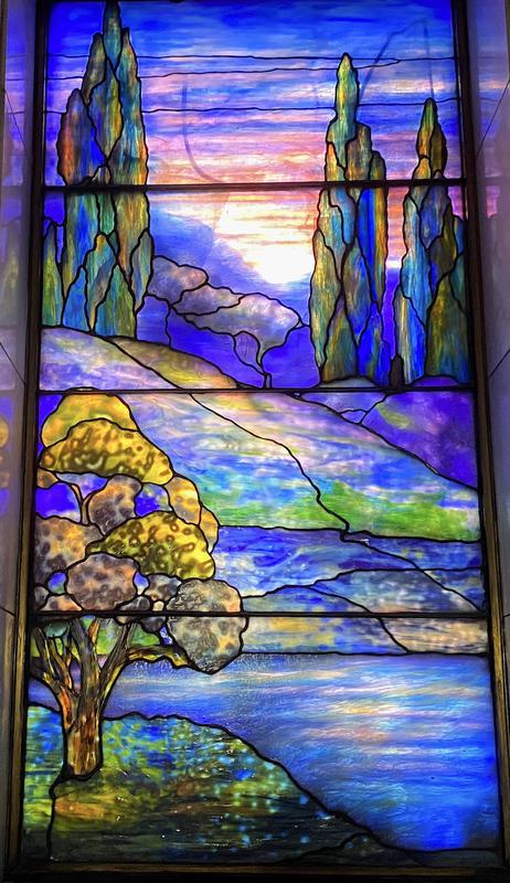 Budd Memorial Window:  landscape with cypresses