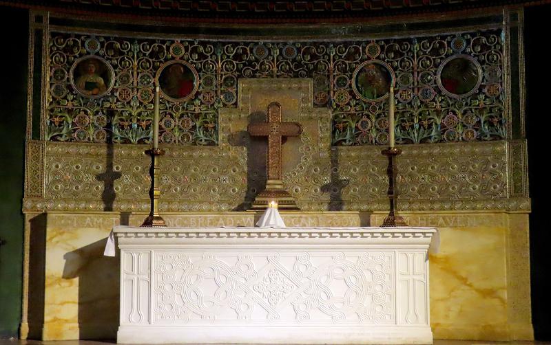 Peters Memorial Altar:  marble altar and reredos of glass mosaic and relief work