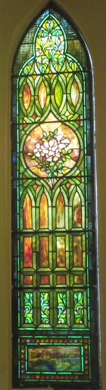 Mathews Memorial Window:  ornamental with bouquet of pink flowers