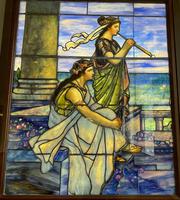 Illinois, Chicago, Chicago History Museum: A girl and a boy on a terrace with balustrade, both in classical dress, the boy seated, the girl standing and playing a flute