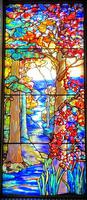 Illinois, Chicago, Rosehill Cemetery, Community Mausoleum: Hurley Memorial Window:  landscape with trees and brook