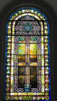 New York, New York City, Brooklyn, Flatbush Reformed Church: Bergen Memorial Window:  cluster of foliage drawn in a wreath-like form and the tone is of soft gold, with ornaments of delicate green