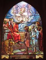 Texas, San Juan, Gelman Stained Glass Museum: Howell Memorial Window:  Solomon Instructing Young