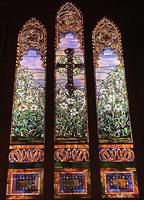 Texas, San Juan, Gelman Stained Glass Museum: Stott Memorial Window:  Cross and Lilies