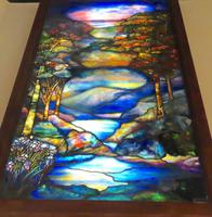 Illinois, Evanston, Halim Time and Glass Museum: landscape with irises