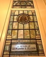 New York, New York City, Brooklyn, Lafayette Avenue Presbyterian Church: Jellison Memorial Window:  circular medallion with head of Christ
