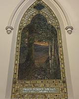 New York, New York City, Brooklyn, Packer Collegiate Institute: Backus Memorial Mosaic:  landscape, with mountains and a lake in the background, with pines and white birch trees in the foreground