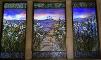 Illinois, Chicago, Rosehill Cemetery, Community Mausoleum: Pearson Memorial Window:  Calvary, with lilies