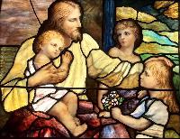 New York, New York City, Brooklyn, St. John's Church: Lounsbery Memorial Window:  Christ Blessing Children