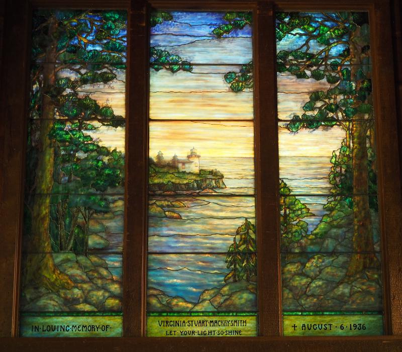 Mackay-Smith Memorial Window:  view of the Bear Island Lighthouse from Peabody Drive, Seal Harbor
